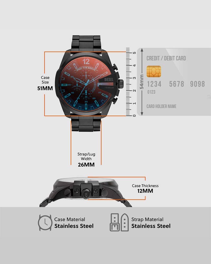 Diesel Men MEGA CHIEF Black Analog Quartz watch SKU ID DZ4318 Helios The Watch Store