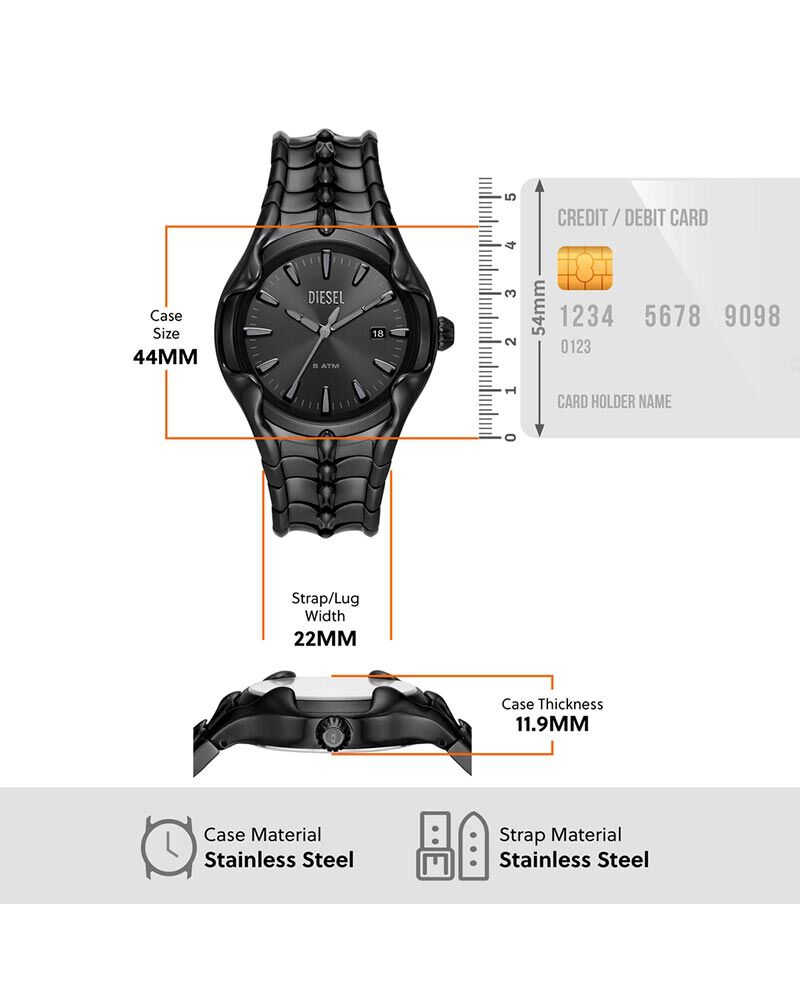 Diesel Men VERT Black Analog Quartz watch SKU ID DZ2187 Helios The Watch Store