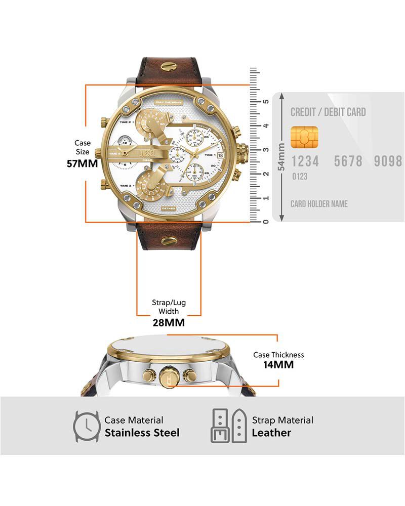 Diesel Men MR  DADDY 2 Silver Analog Quartz watch SKU ID DZ7483 Helios The Watch Store