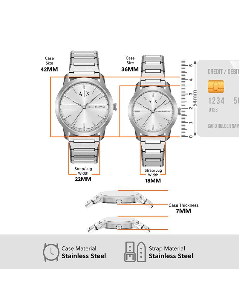 Armani Exchange Men Lexon Silver Analog Quartz watch SKU ID AX7180SET Helios The Watch Store