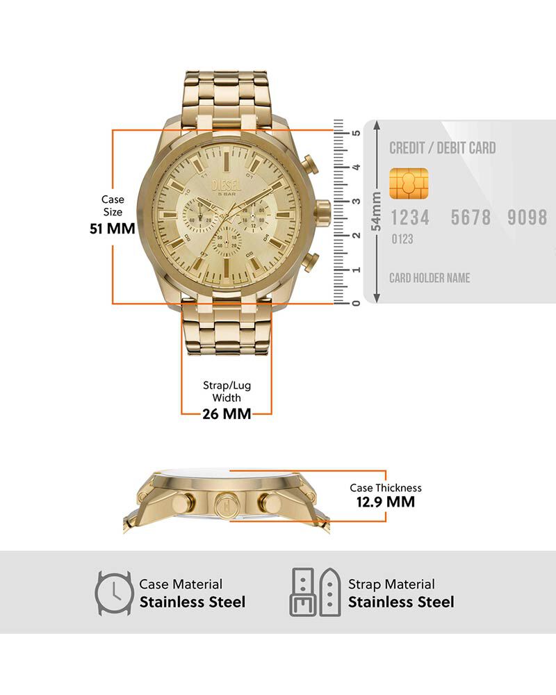 Diesel Men SPLIT Golden Analog Quartz watch SKU ID DZ4590 Helios The Watch Store