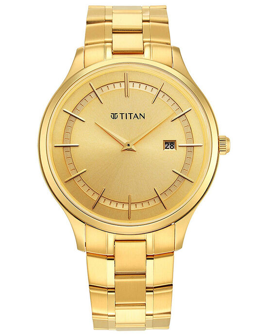 Titan Men CLASSIQUE SLIMLINE Champagne Analog with Day & Date Quartz watch SKU ID 90142YM01 Helios The Watch Store