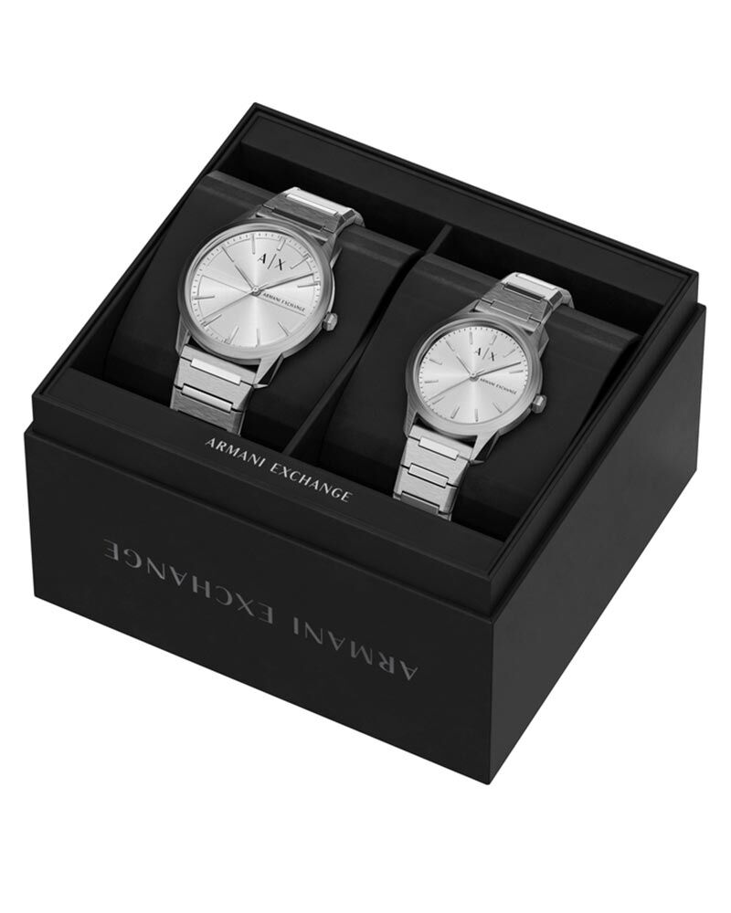 Armani Exchange Men Lexon Silver Analog Quartz watch SKU ID AX7180SET Helios The Watch Store