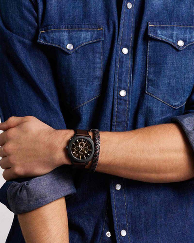 Fossil Men Machine Black Analog Quartz watch SKU ID FS6102SET Helios The Watch Store