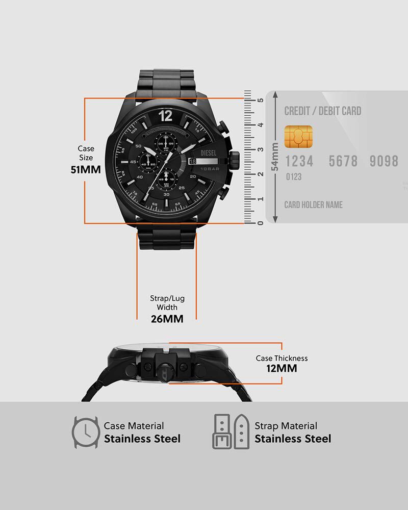 Diesel Men MEGA CHIEF Black Analog Quartz watch SKU ID DZ4283 Helios The Watch Store