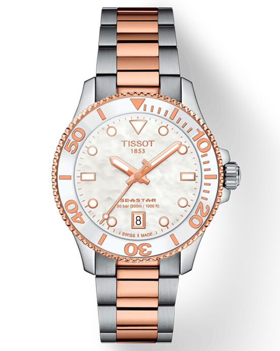 Tissot Women SEASTAR White Mother Of Pearl Analog Quartz watch SKU ID T1202102211100 Helios The Watch Store