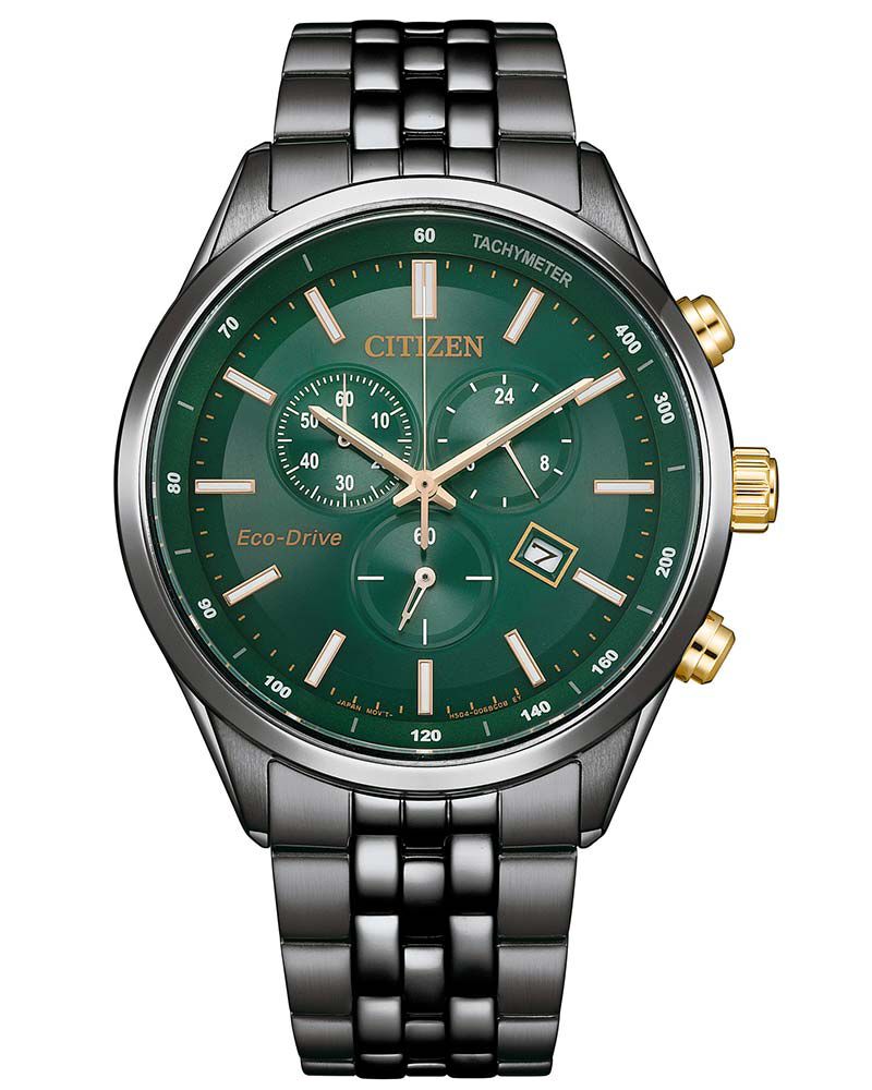 Citizen Men ECO-DRIVE Chronograph Green Analog Ecodrive watch SKU ID AT2576-50X Helios The Watch Store