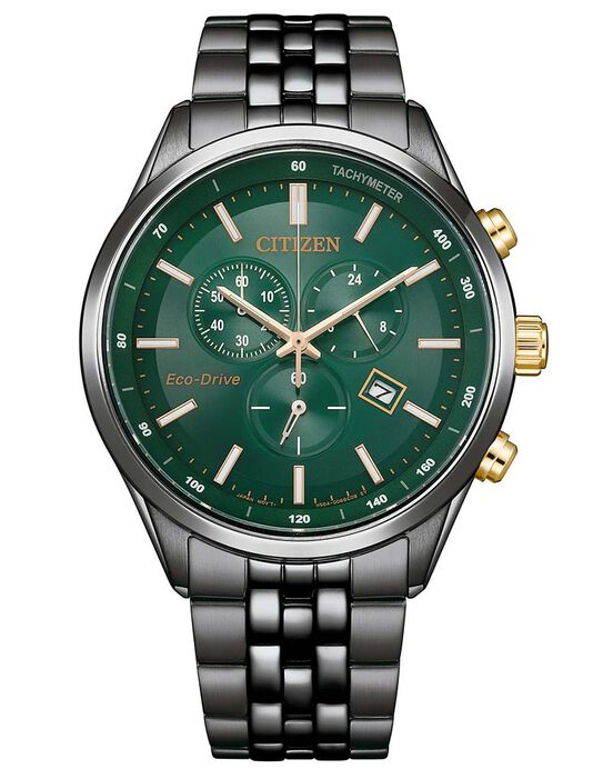 Citizen Men ECO-DRIVE Chronograph Green Analog Ecodrive watch SKU ID AT2576-50X Helios The Watch Store