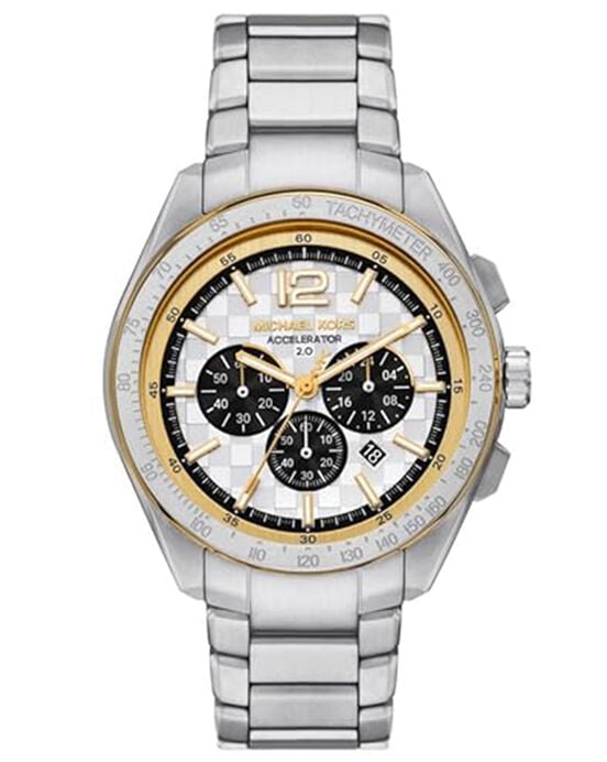 Michael Kors Men ACCELERATO Silver Chronograph Quartz watch SKU ID MK9188 Helios The Watch Store