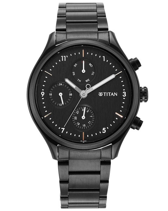 Titan Men NEO Black Multifunction Quartz watch SKU ID 1803NM01 Helios The Watch Store