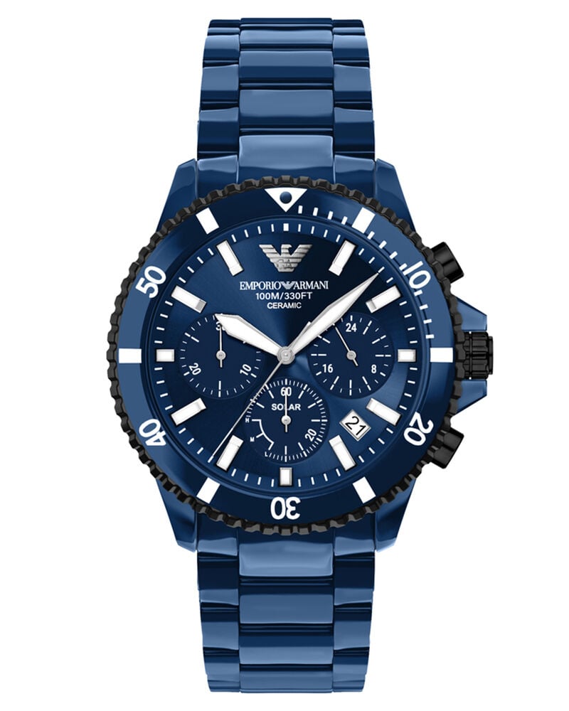 Emporio Armani Men Blue Chronograph Solar watch SKU ID AR70024 Helios The Watch Store