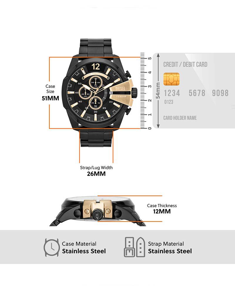 Diesel Men MEGA CHIEF Black Analog Quartz watch SKU ID DZ4338 Helios The Watch Store