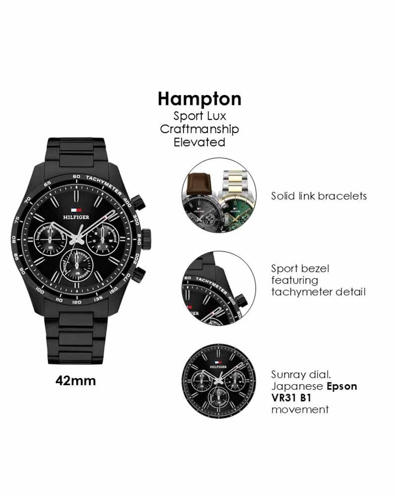 Tommy Hilfiger MEN HAMPTON BLACK Analog Quartz watch SKU ID TH1792280W Helios The Watch Store