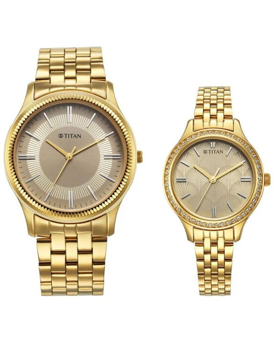 Titan Couple BANDHAN Golden Analog Quartz watch SKU ID 18242712YM01 Helios The Watch Store