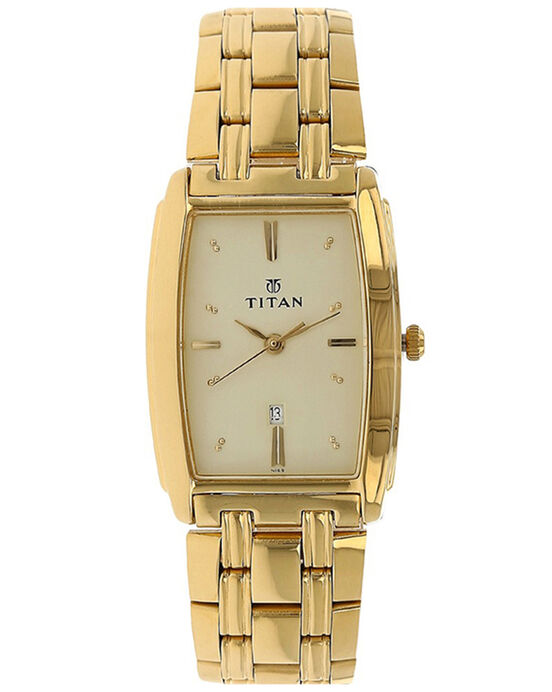 Titan Men ASTRON Golden Analog Quartz watch SKU ID 1163YM02 Helios The Watch Store