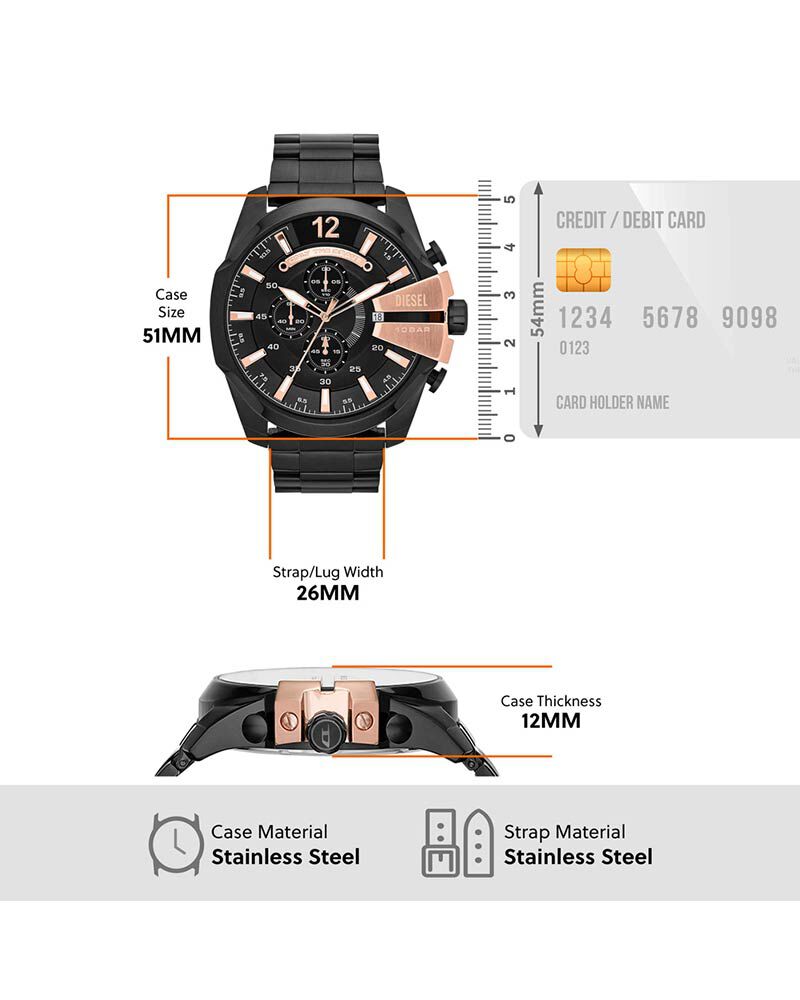 Diesel Men MEGA CHIEF Black Analog Quartz watch SKU ID DZ4309 Helios The Watch Store
