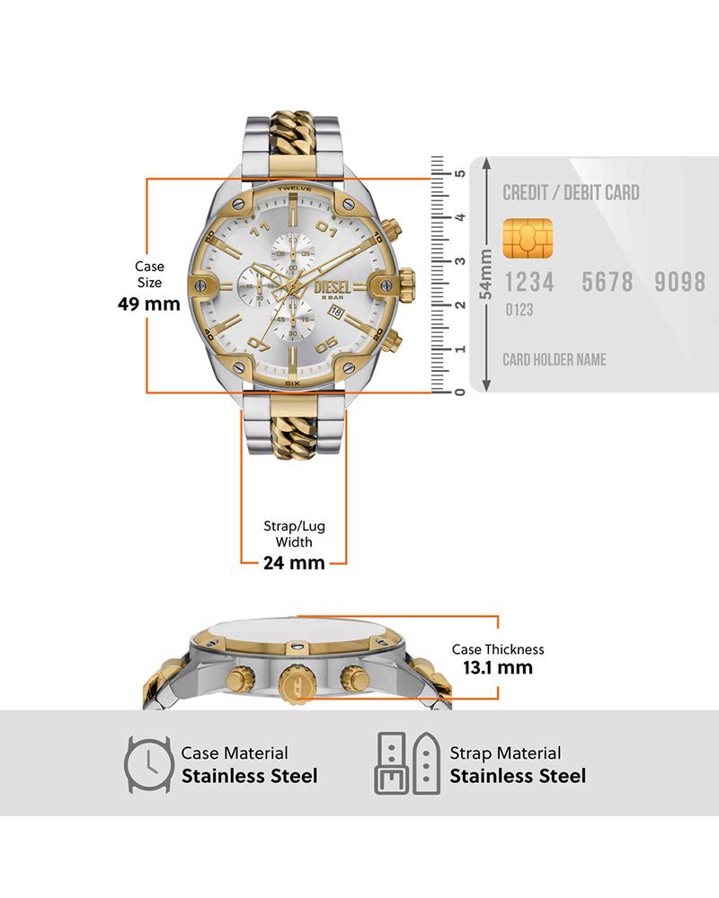 Diesel Men SPIKED Silver Analog Quartz watch SKU ID DZ4629 Helios The Watch Store