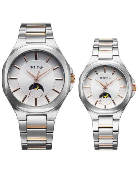 Titan Couple BANDHAN Silver Analog Quartz watch SKU ID 9400994209KM01 Helios The Watch Store