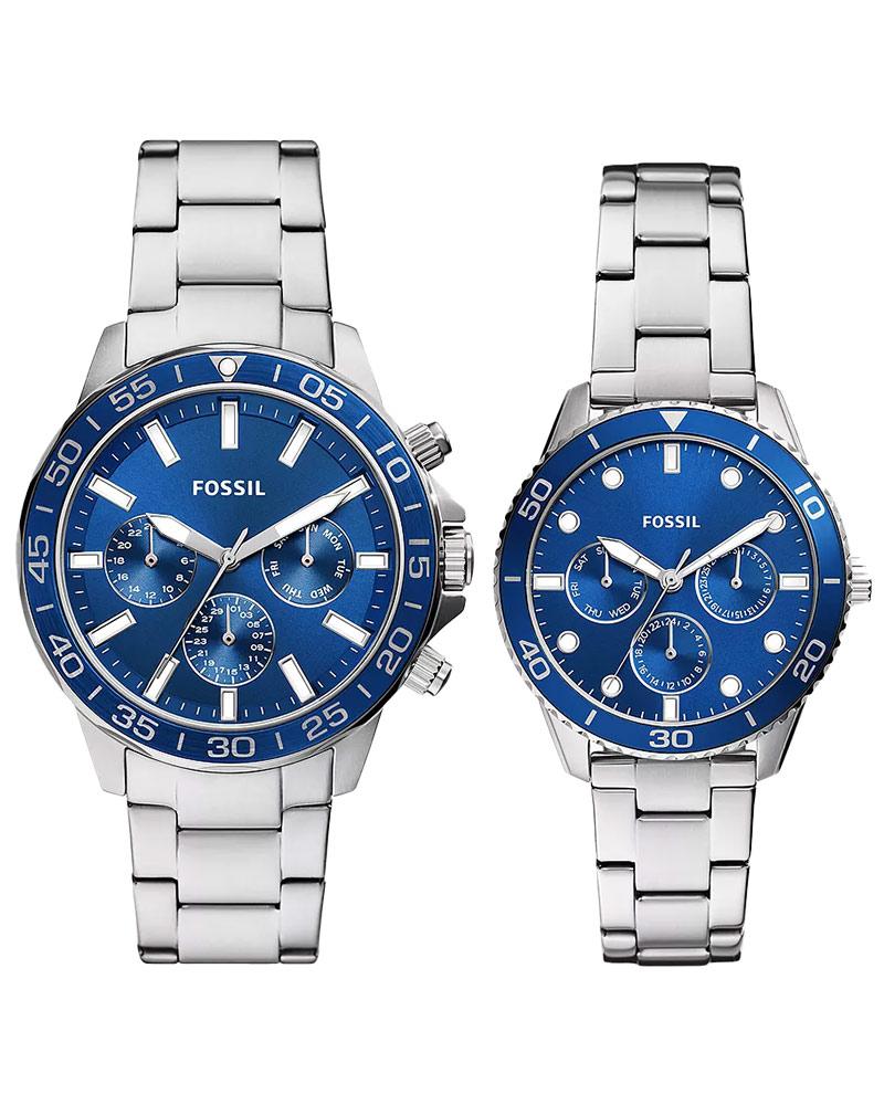 Fossil Bannon Round Blue Couple Watch Set