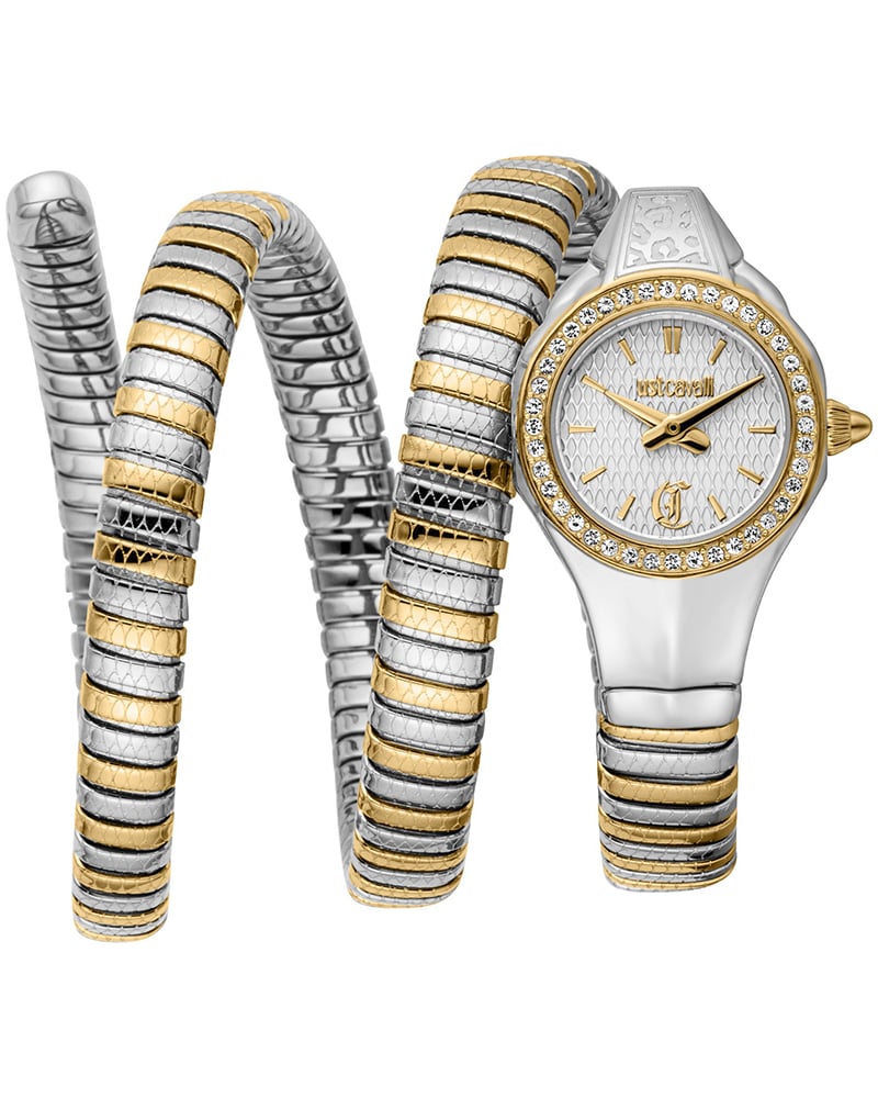 Just Cavalli Snake Round Silver Watch