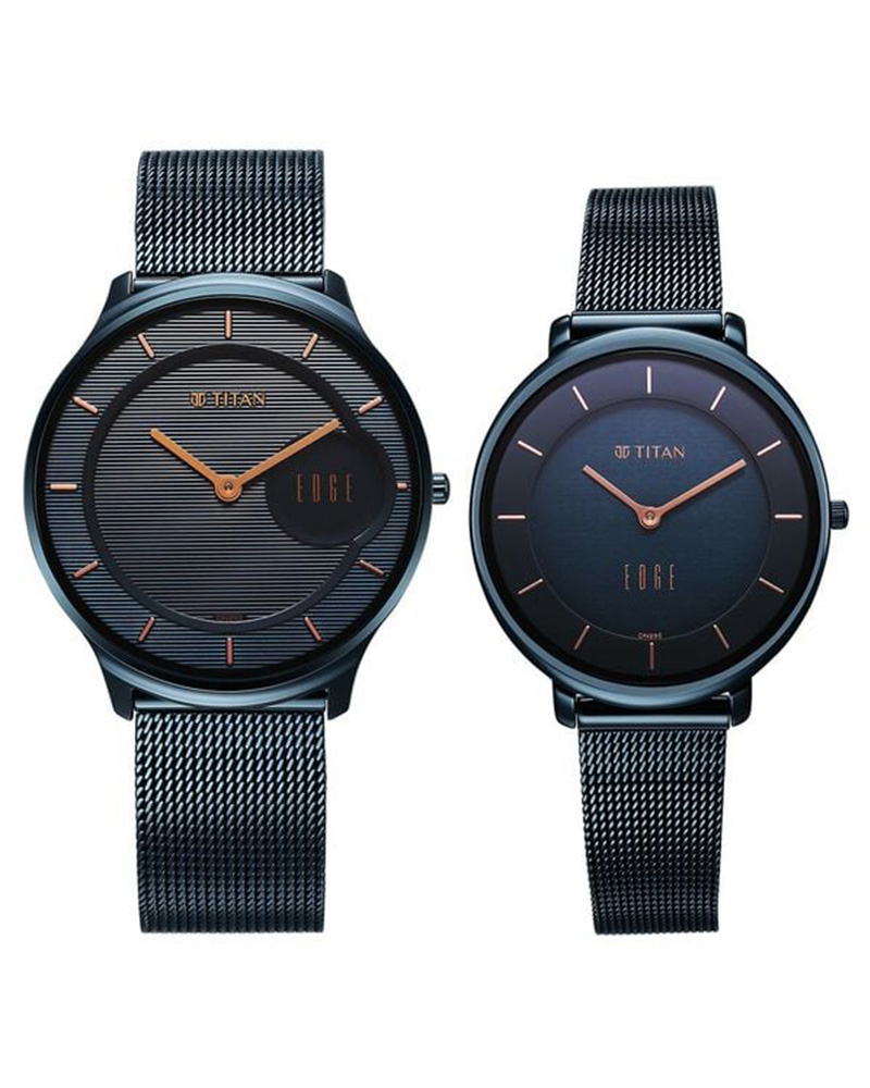 Titan Edge Pair Round Blue Watches