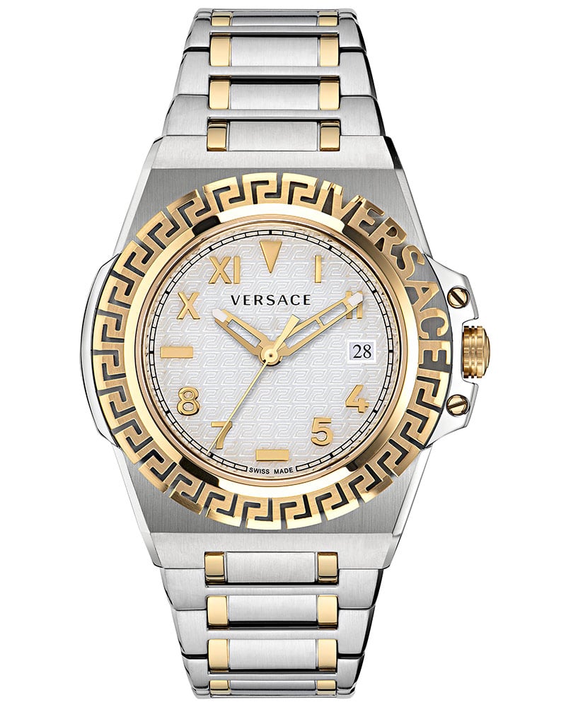Versace Men's Greca Reaction Round Silver Watches