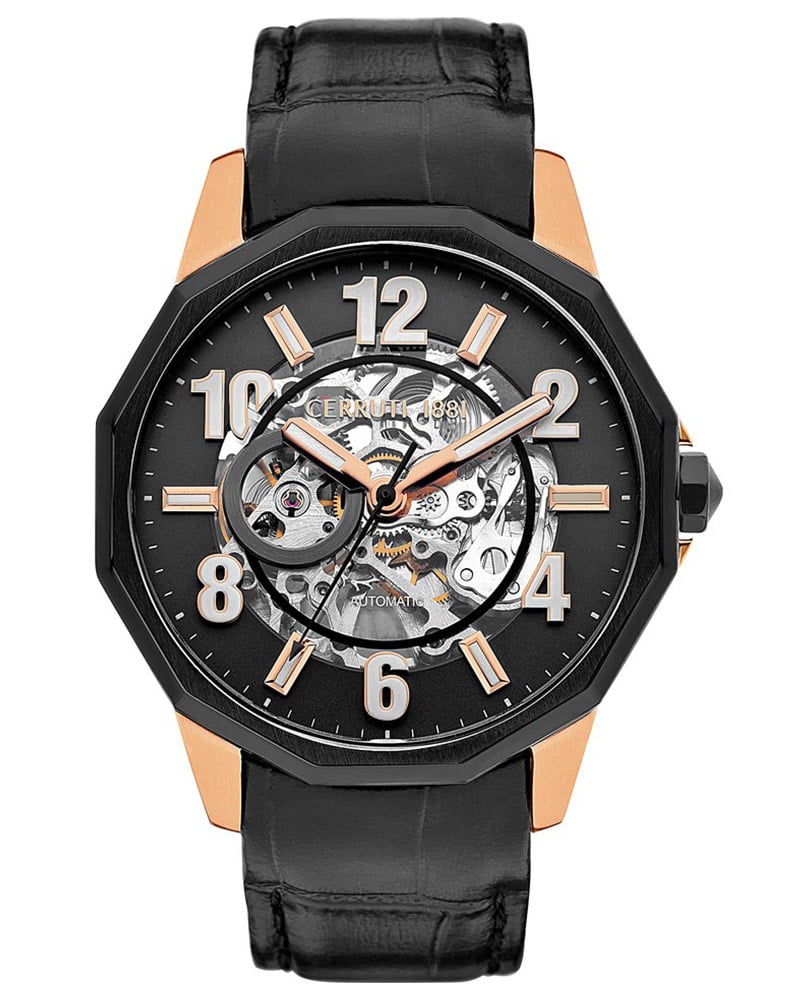 Cerruti Positano Round Black Watch for Men 