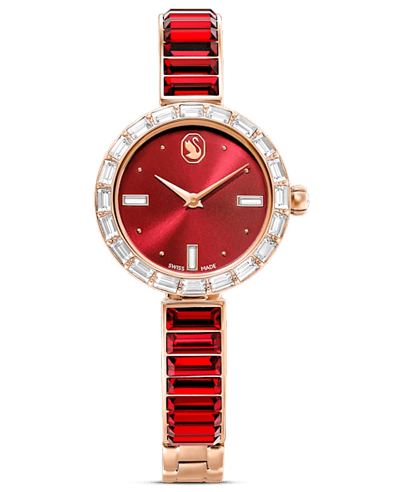 Swarovski Women Crystal Flower watch Round Red Watches