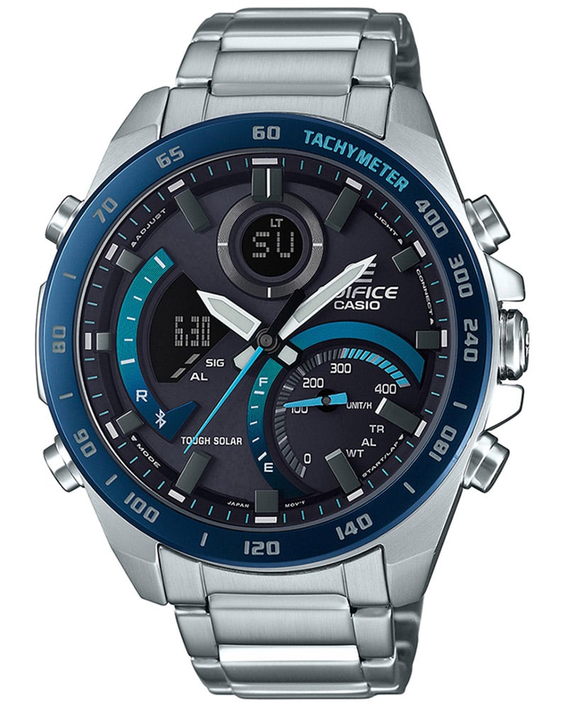 Casio Men Edifice Sleek Black Round Dial with Blue Accents