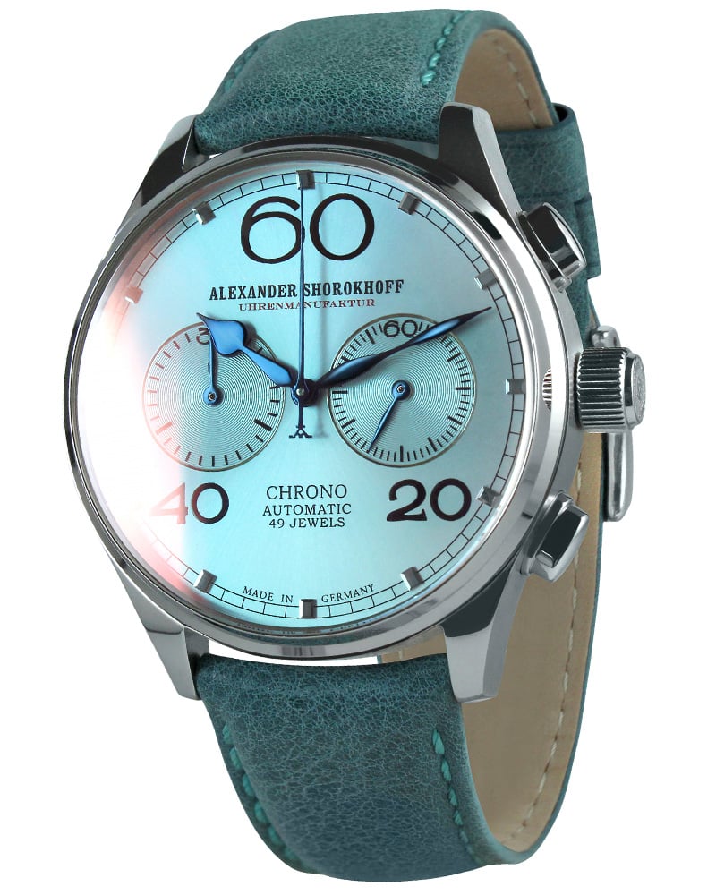 Alexander Shorokhoff Blue Sapphire Round Silver Men's Watch